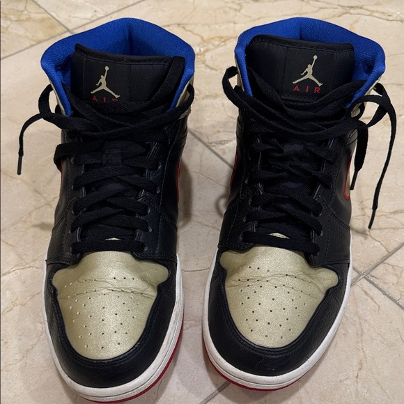 Nike AirJordan mid 1  Black, Red Gold, and blue Men\'s Sneakers